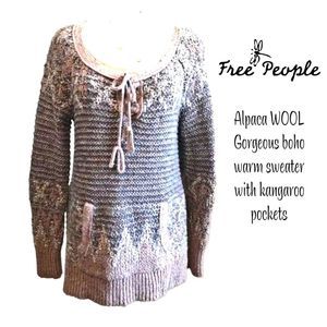 Free People KANGAROO POCKETS faire isle Alpaca wool sweater